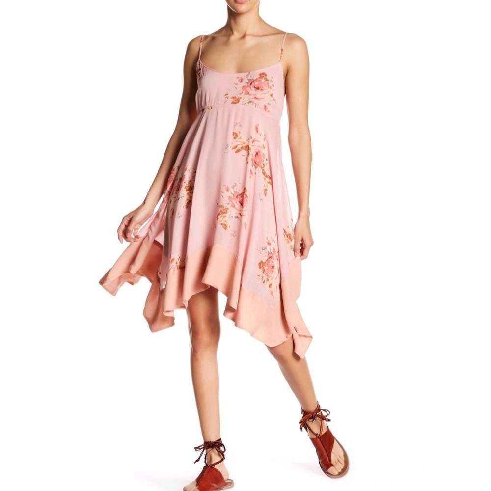Free People Pink Faded Bloom Mini Dress Small Boho